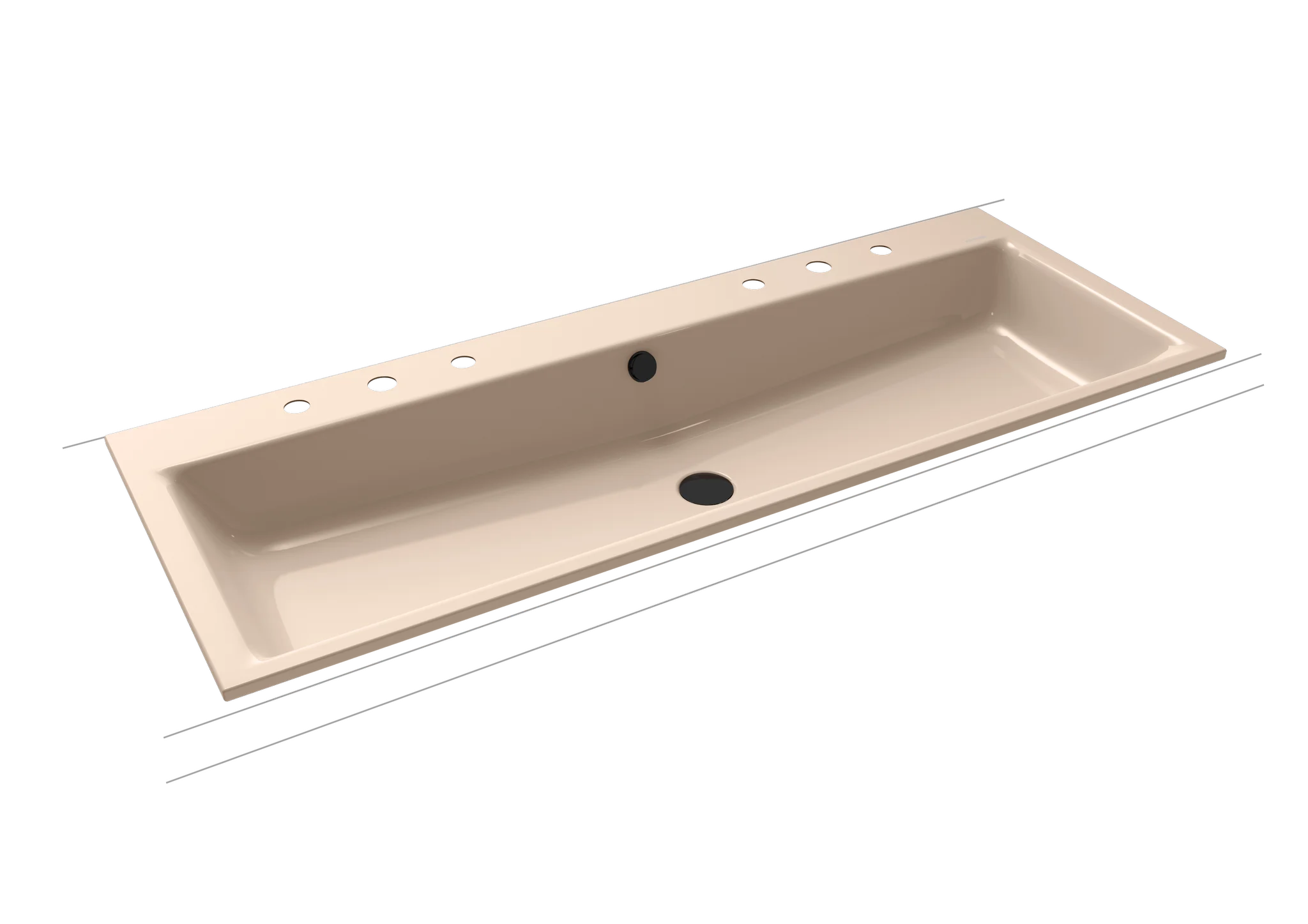 Kaldewei PURO Einbau-Doppelwaschtisch, 1200x460 mm, bahamabeige, Perl-Effekt, Antidröhn, 2x3-Hahnlochbohrung, Überlauf, Sichtteile schwarz matt 100