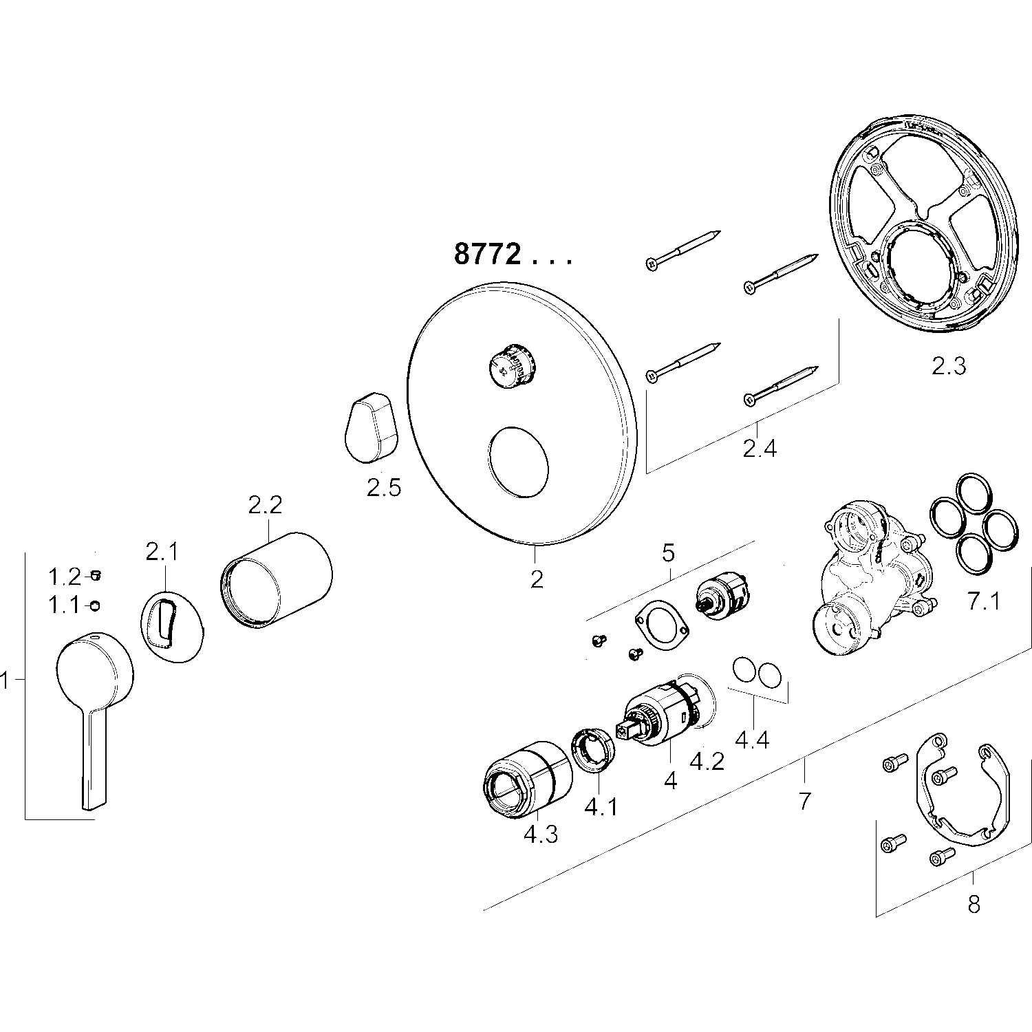 HA Einhebelmischer Fertigmontageset für Wanne/Brause HANSALOFT 8772 Rosette rund Chrom