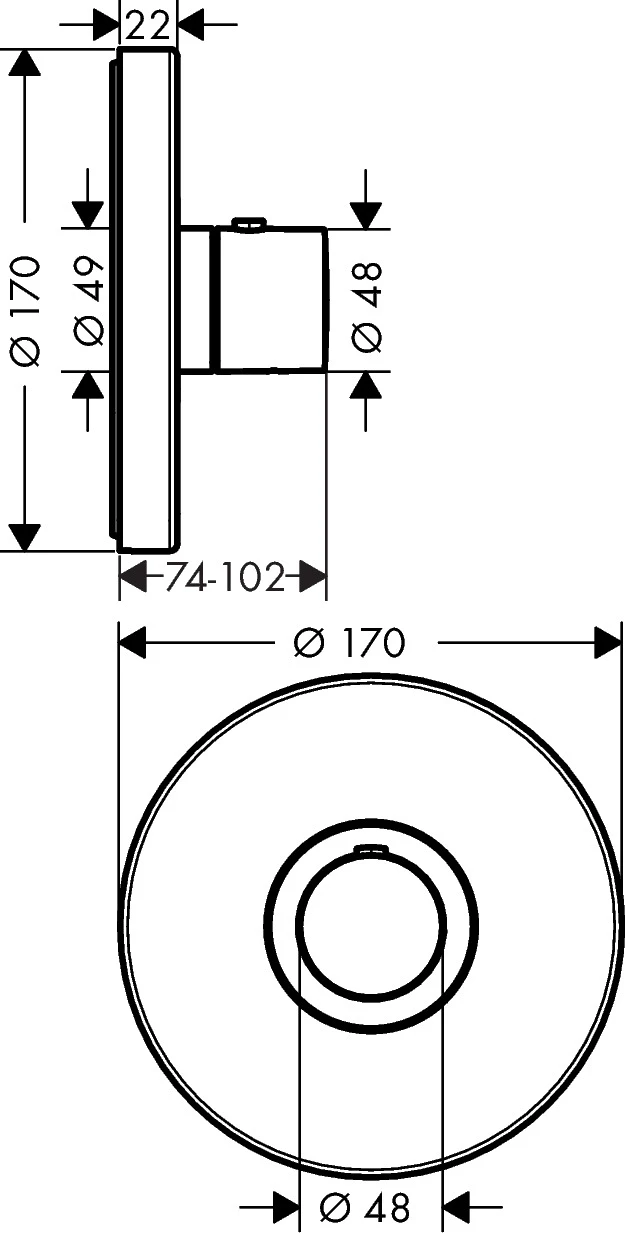 Thermostat UP Axor ShowerSelect Fertigset rund chrom Thermostat UP Axor ShowerSelect Fertigset rund chrom
