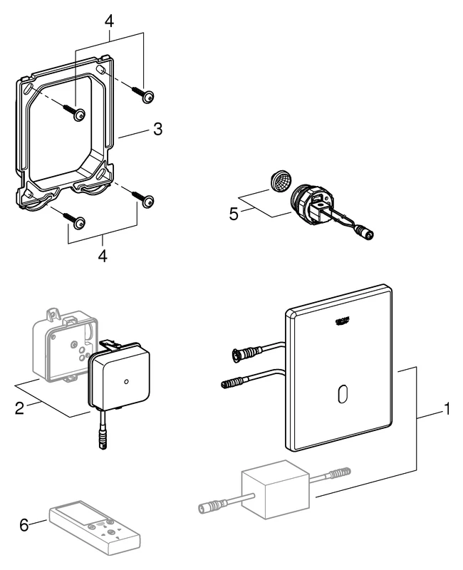 Infrarot-Elektronik Tectron Skate 37321_1, für Urinal, Fertigmontageset für Rapido U, mit Trafo 100-230 V AC, 50-60 Hz, 6 V DC, chrom