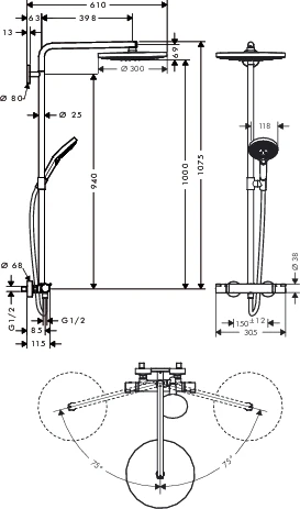 Showerpipe Raindance Select chrom mit Kopfbrause Raindance S 300 2jet