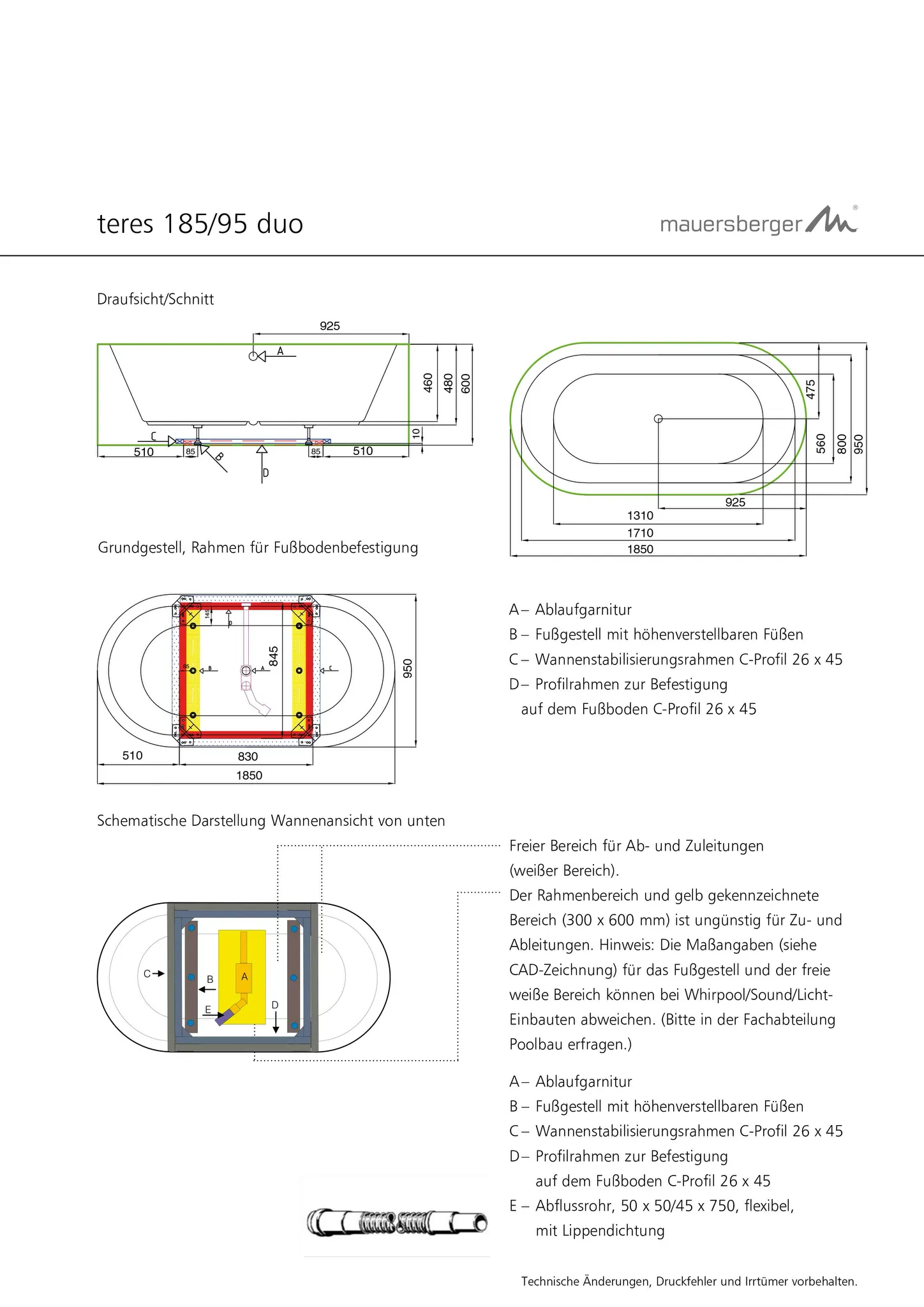 Mauersberger Mineral-Badewanne teres 185⁄95 duo Mauersberger Mineral-Badewanne teres 185⁄95 duo