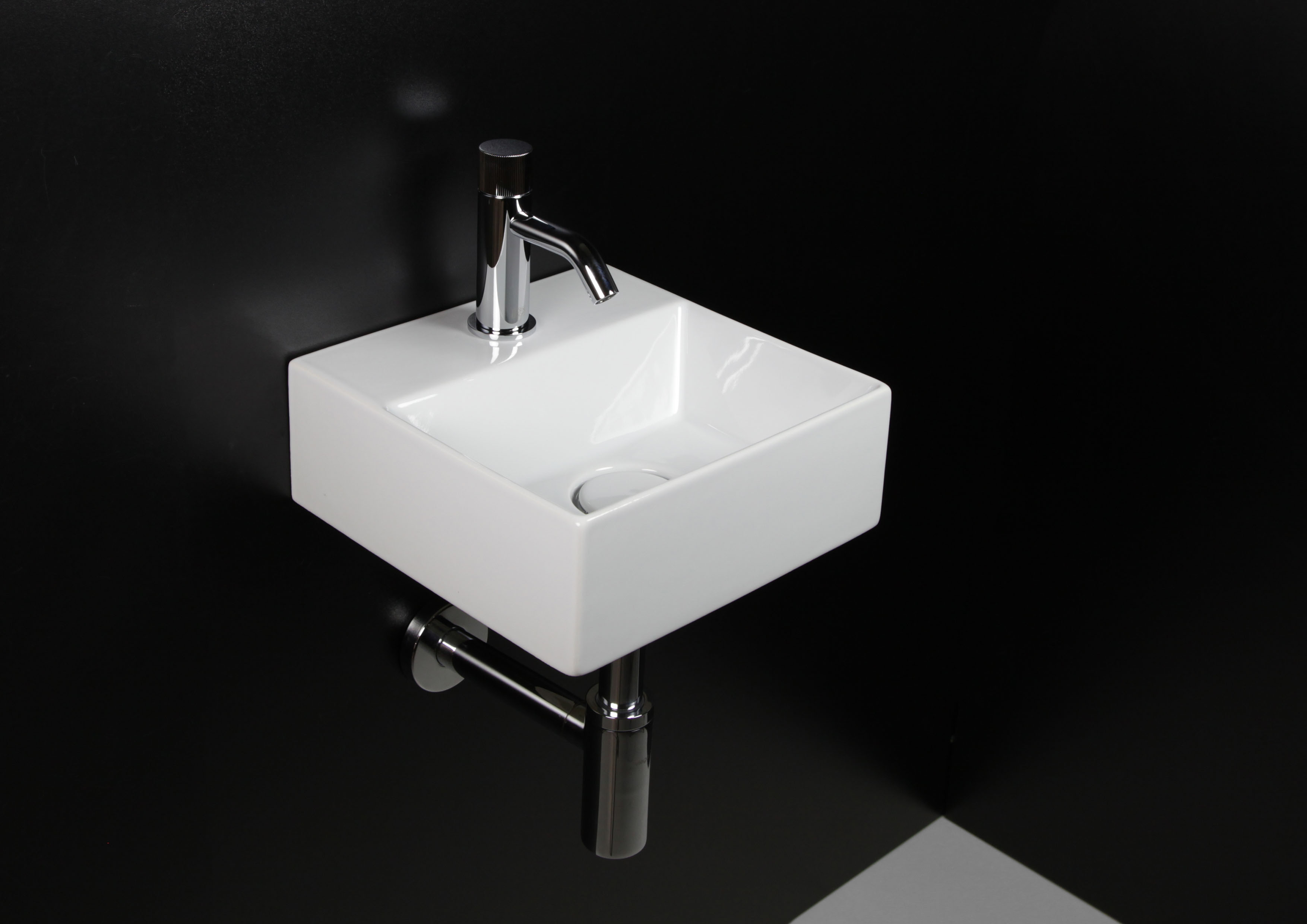 repaBAD Aufsatzwaschtisch „Micro“ 300 × 300 mm, Hahnlochposition mittig in Weiß Matt