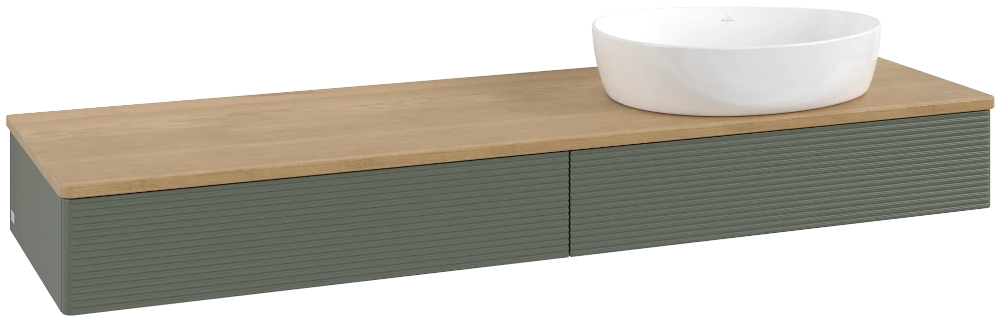 Villeroy & Boch Antao Waschbeckenunterschrank K16_1, 1600 x 190 x 500 mm, Leaf Green Matt Lacquer / Honey Oak