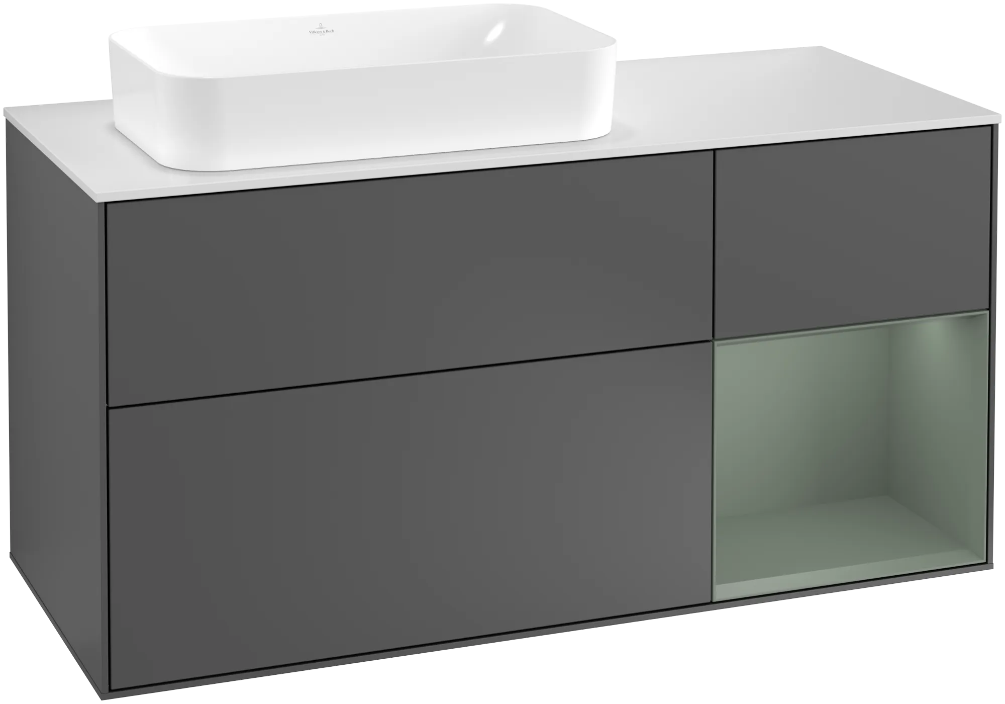 Villeroy & Boch Waschtischunterschrank „Finion“ für Schrankwaschtisch 1200 × 603 × 501 mm Anthracite Matt Lacquer, für Becken links, mit Hahnlochbohrung Villeroy & Boch Waschtischunterschrank „Finion“ für Schrankwaschtisch 1200 × 603 × 501 mm Anthracite Matt Lacquer, für Becken links, mit Hahnlochbohrung