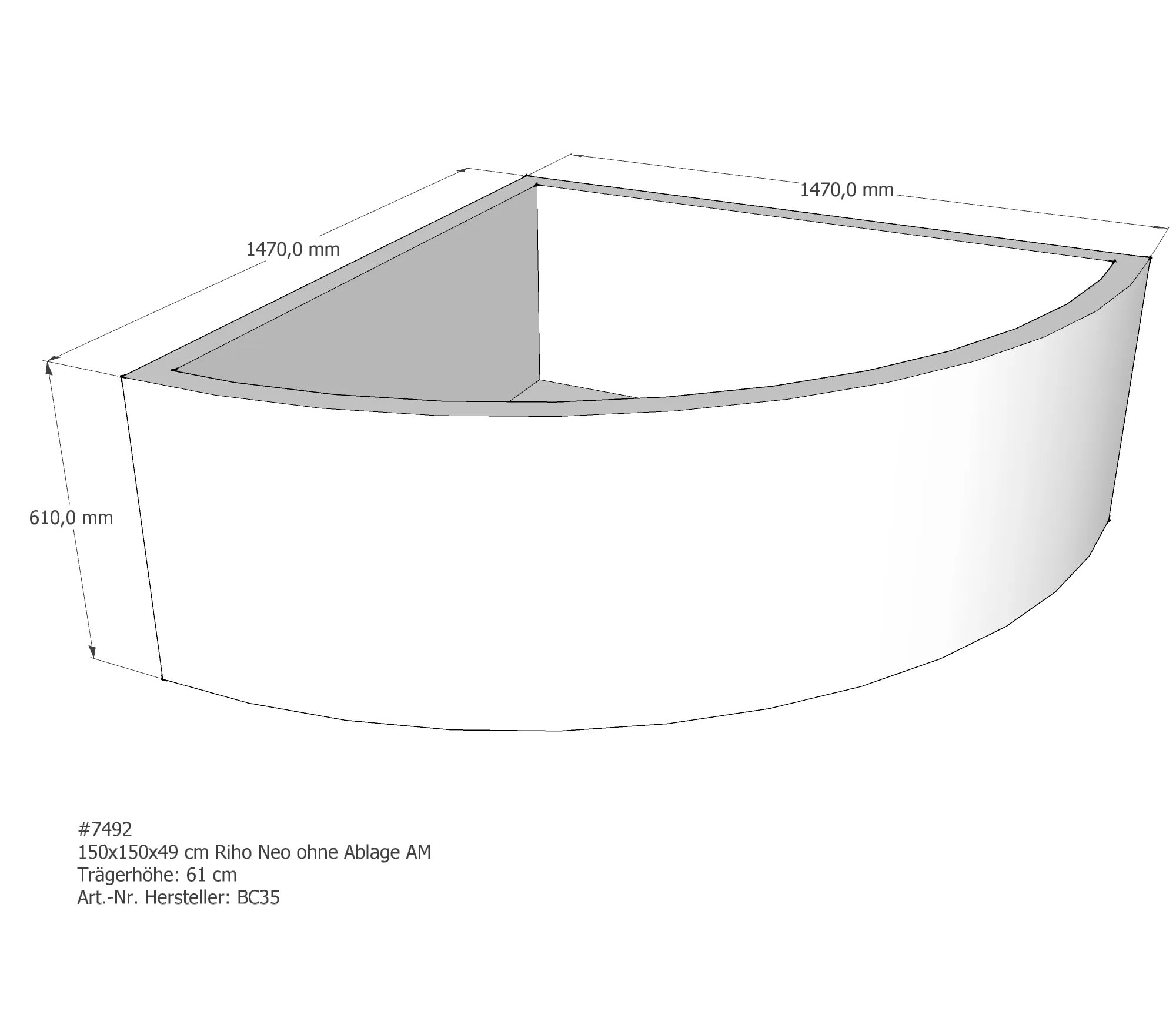 Badewannenträger für Riho Neo 150 150 × 150 × 49 cm Badewannenträger für Riho Neo 150 150 × 150 × 49 cm
