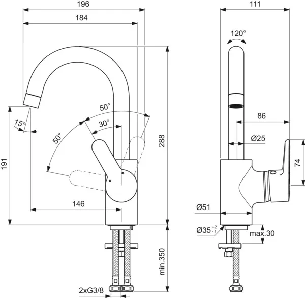 Einhand-Waschtischarmatur „ConnectBlue“ Ausladung 146 mm