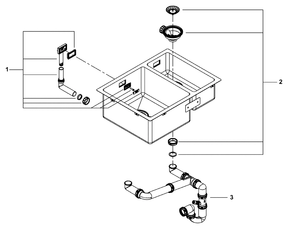 Grohe K700U Edelstahlspüle, Modell: K700U 60-S 59.5⁄45 1.5 lh, Montageart: Unterbau, aufliegend oder flächenbündig Grohe K700U Edelstahlspüle, Modell: K700U 60-S 59.5⁄45 1.5 lh, Montageart: Unterbau, aufliegend oder flächenbündig