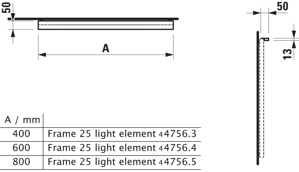 Laufen LED-Leuchte horizontal FRAME 25, schwarz matt, 400 mm Länge, 50 mm Breite, 13 mm Höhe