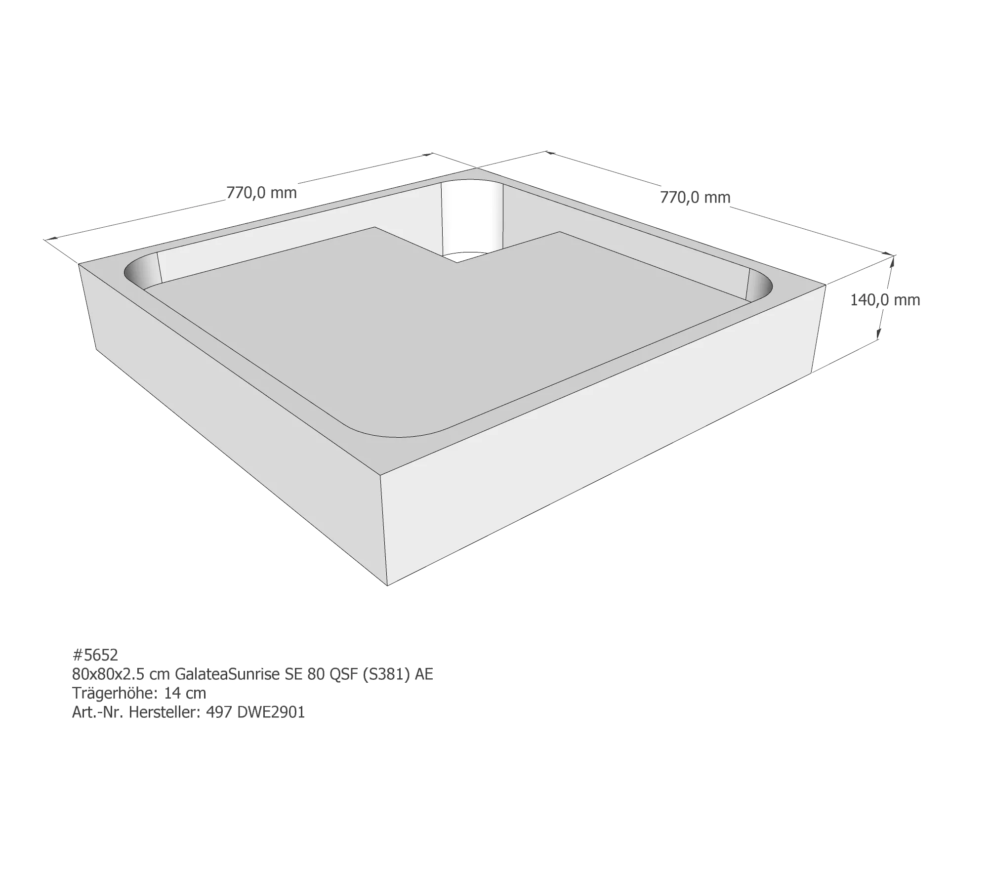 Duschwannenträger für Galatea ~Sunrise SE 80 QSF 80 × 80 × 2,5 cm