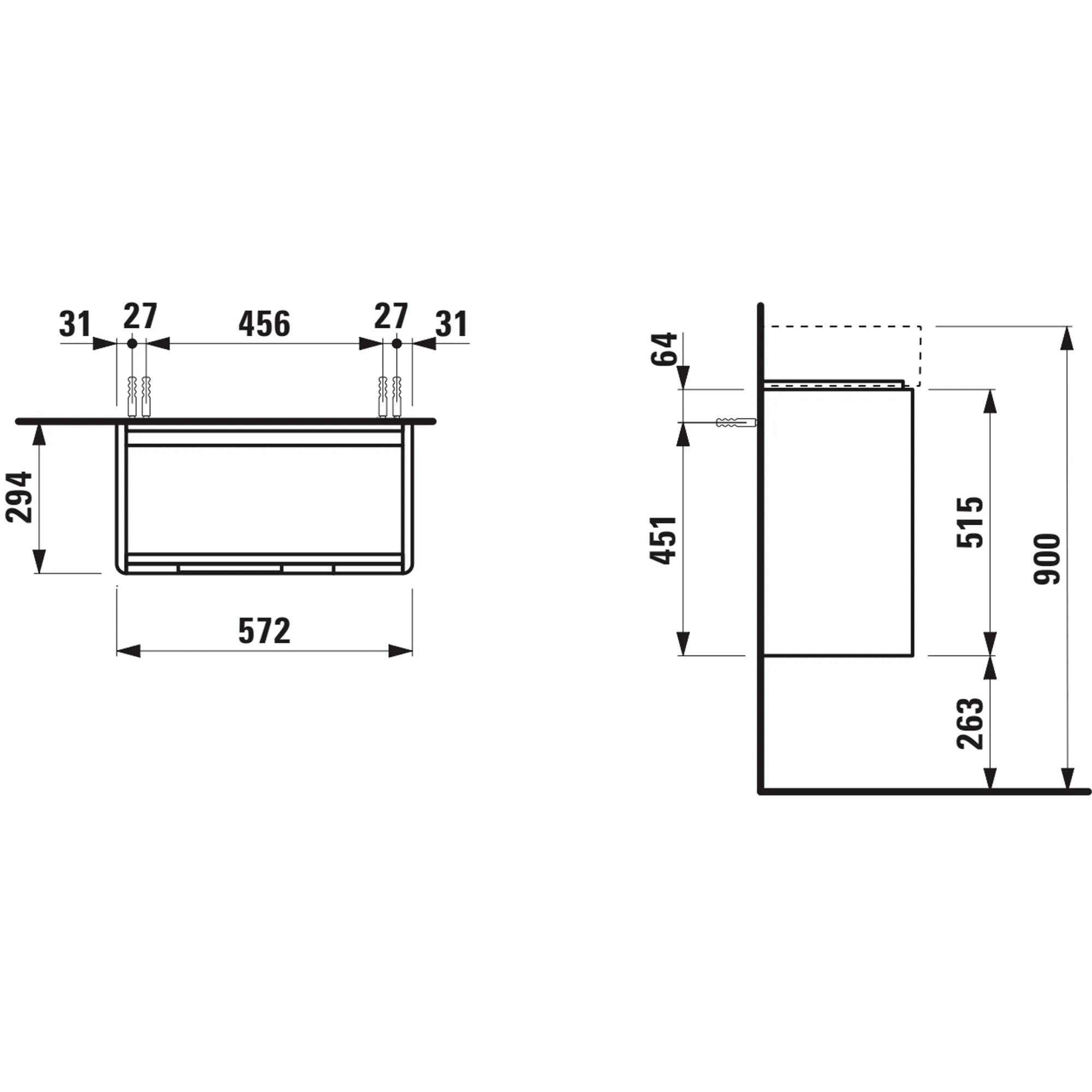 Waschtischunterbau JUNA für VAL 294x572x515 2 Türen mit Griffmulde links für Waschtisch H815285 weiß matt