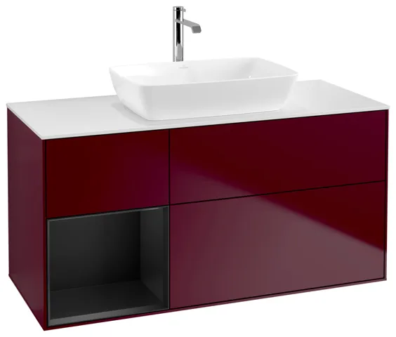 Villeroy & Boch Waschtischunterschrank „Finion“ für Schrankwaschtisch 1200 × 603 × 501 mm Peony Matt Lacquer, für Becken mittig, mit Hahnlochbohrung