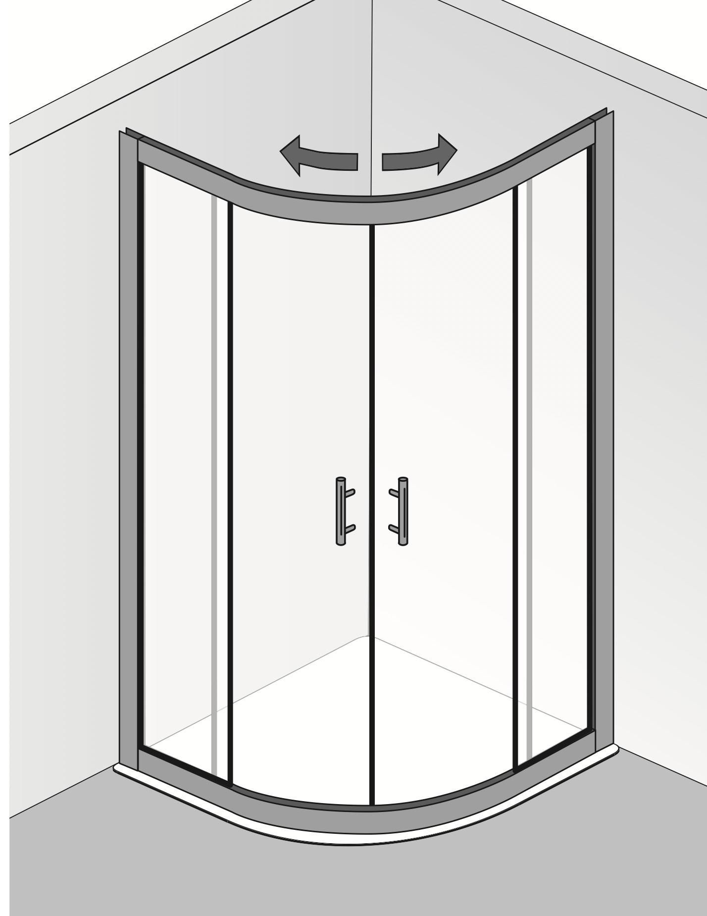 HSK gerahmte Runddusche mit Schiebetür 4-teilig „Favorit“ Glas Klar hell, Profile Chromoptik (Alu Hochglanz poliert), H: 1850 mm HSK gerahmte Runddusche mit Schiebetür 4-teilig „Favorit“ Glas Klar hell, Profile Chromoptik (Alu Hochglanz poliert), H: 1850 mm