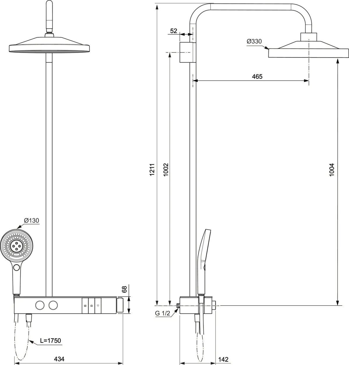 Duschsystem mit Brausethermostat Solos mit LED-Leuchtring Brushed Gold