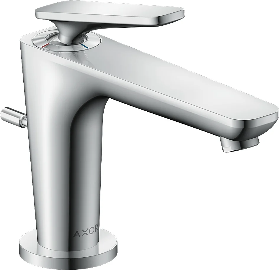 Hansgrohe AXOR Citterio C Einhebel-Waschtischmischer 90° mit CoolStart und Zugstangen-Ablaufgarnitur in Chrom, Ausladung 128 mm, Auslaufhöhe 90 mm