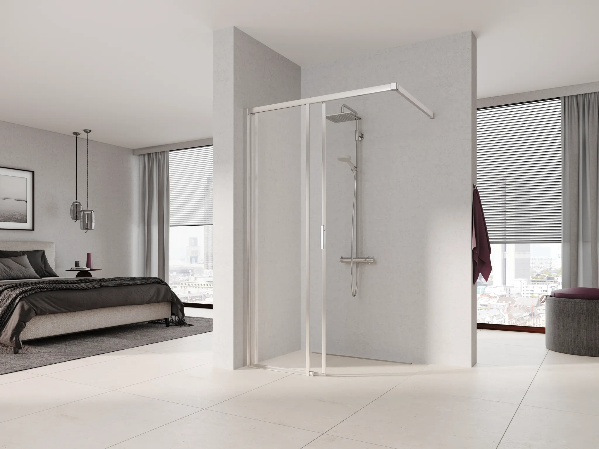Kermi Duschdesign Walk-In-Duschkabine Wall Gleit links „LIGA“ Glas Klar, Profile Silber Hochglanz, BV: 1175 - 1200 mm WE: 1185 - 1210 mm H: 1850 mm