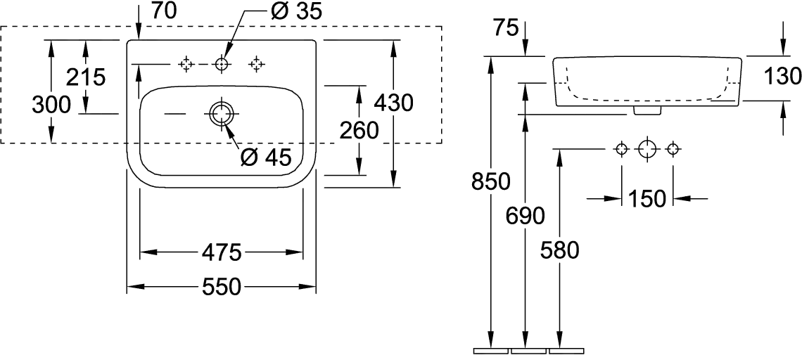Villeroy & Boch Vorbauwaschbecken „Architectura“ 550 × 430 × 170 mm in Weiß Alpin Villeroy & Boch Vorbauwaschbecken „Architectura“ 550 × 430 × 170 mm in Weiß Alpin