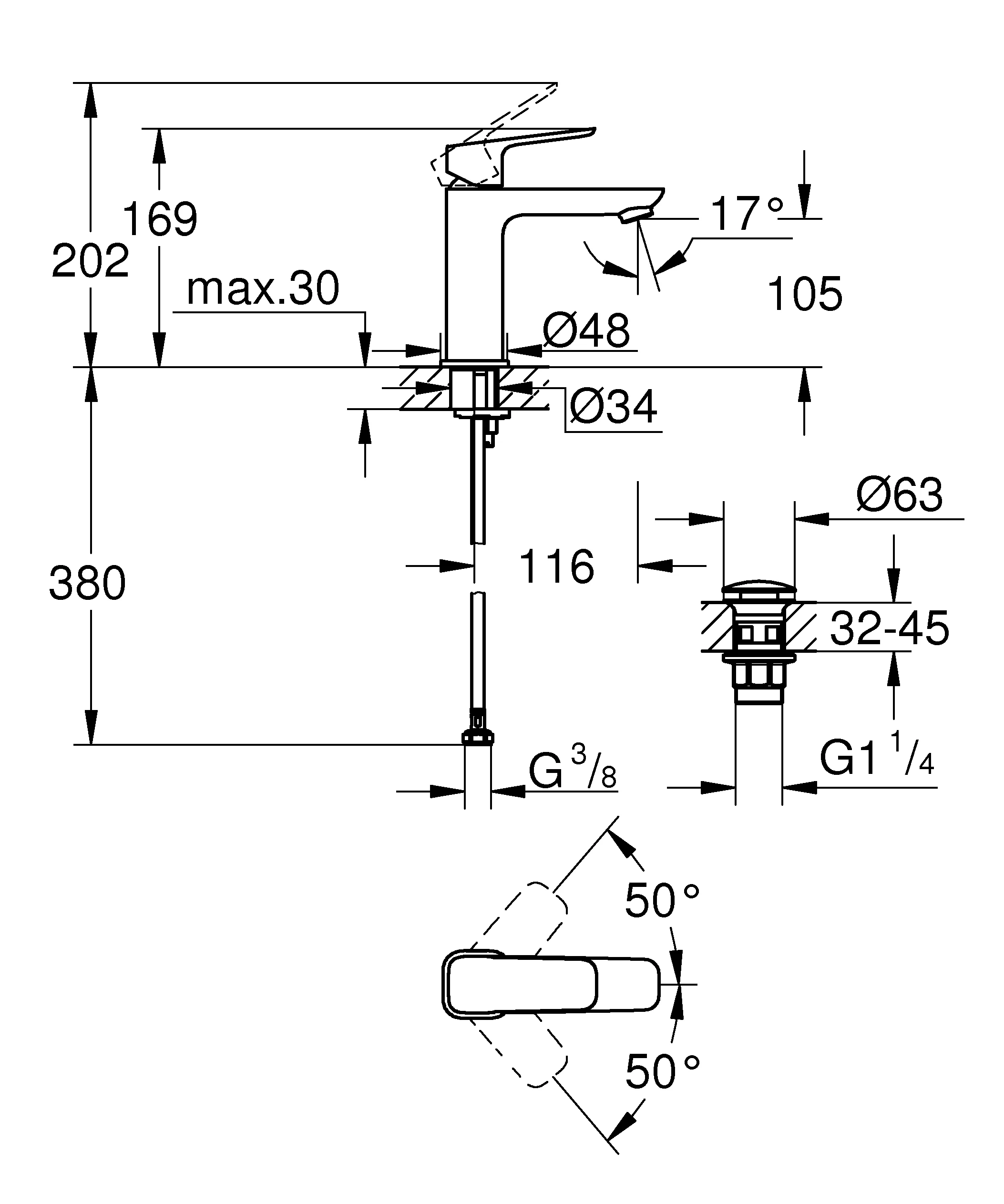 Waschtischarmatur „Cubeo“ Ausladung 116 mm in matt black