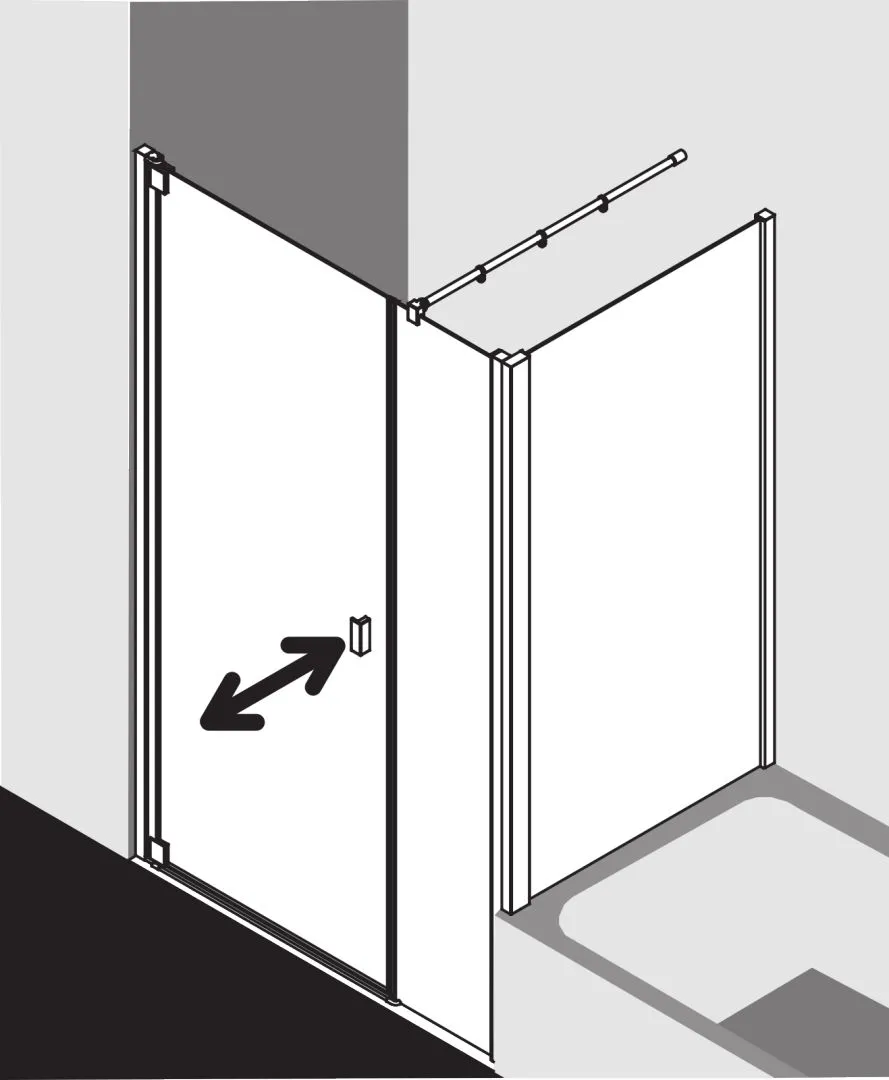 Kermi Pendeltür 1-flügelig und Festfeld rechts für Nische und Ecke „RAYA“ Glas Klar, Profile Silber Mattglanz, BV: 968 - 1008 mm GAK: 955 - 985 mm WE: 968 - 1008 mm H: 1850 mm