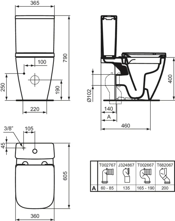 Stand-WC-Kombi i.life A Randlos 360x605x790mm Weiß