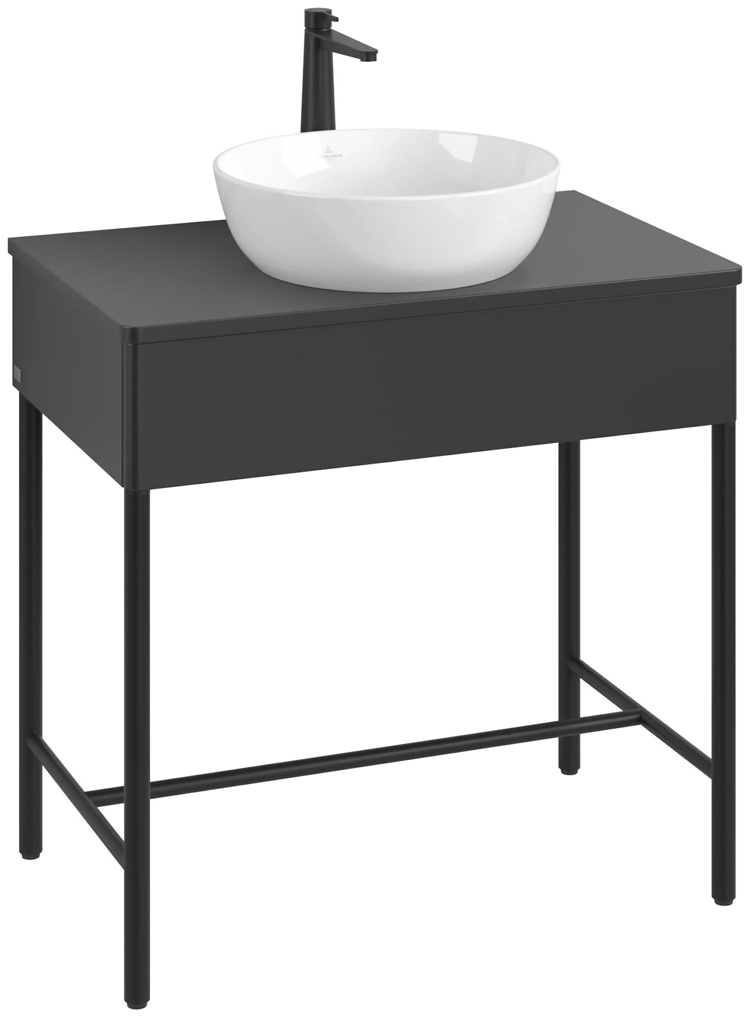 Villeroy & Boch Waschbeckenunterschrank Artis, Eckig Black Matt Lacquer, 800x782x500mm, mit Metallgestell und Push-to-open Funktion