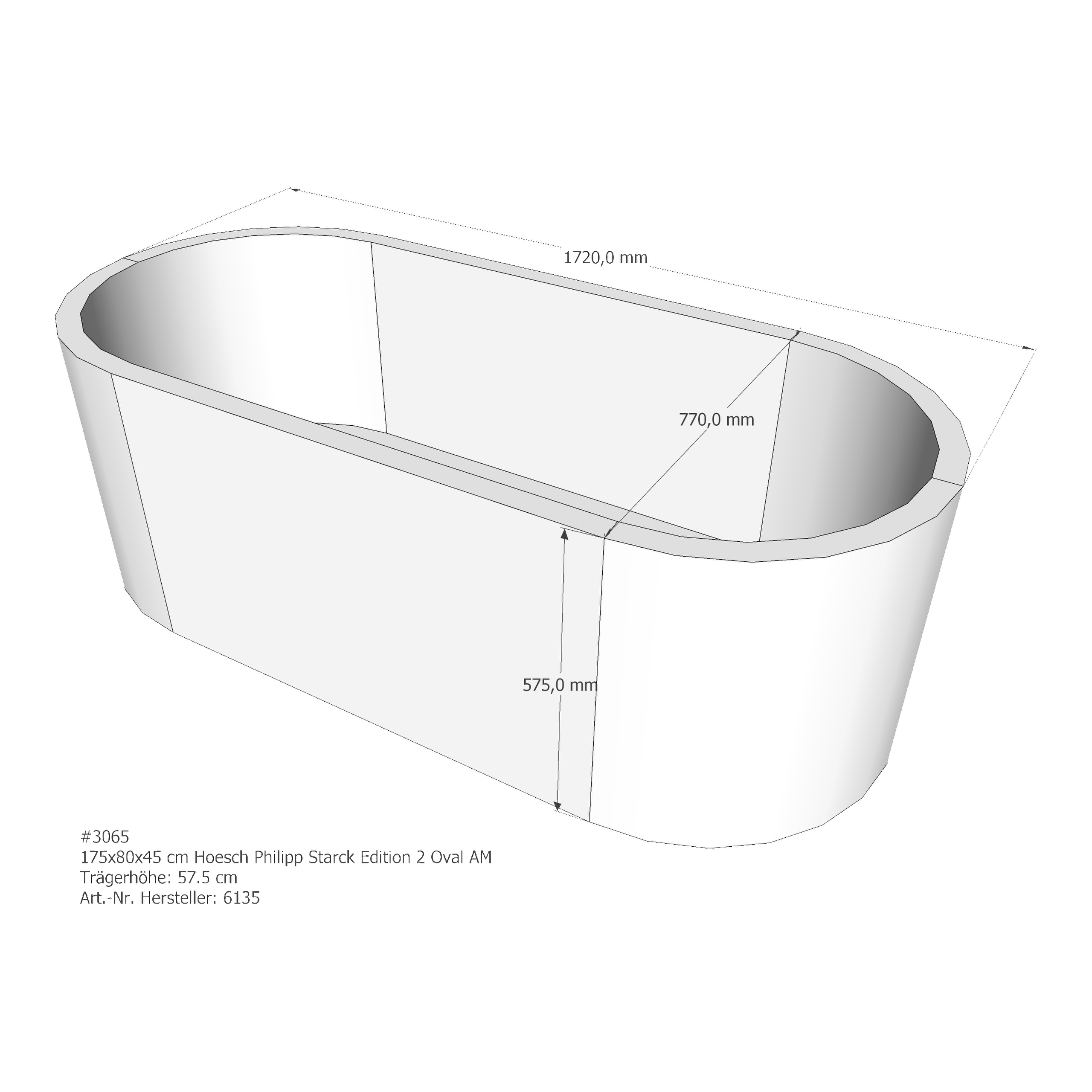 Badewannenträger für Hoesch Philippe Starck Edition 2 175 × 80 × 45 cm