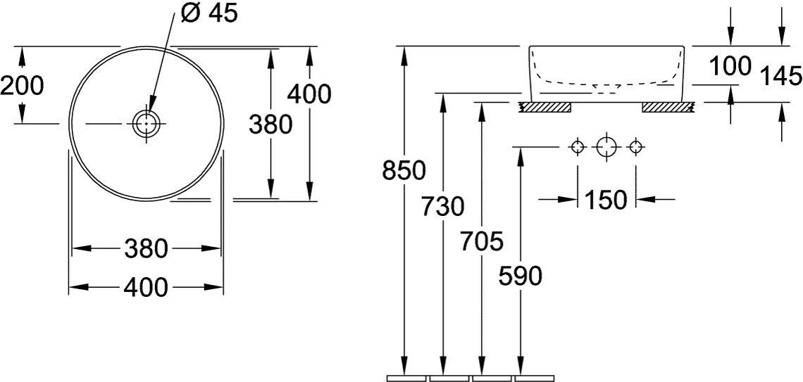 Villeroy & Boch Aufsatzwaschtisch rund aus TitanCeram „Collaro“ ⌀ 400 mm, ohne Hahnlochbohrung in Weiß Alpin Villeroy & Boch Aufsatzwaschtisch rund aus TitanCeram „Collaro“ ⌀ 400 mm, ohne Hahnlochbohrung in Weiß Alpin