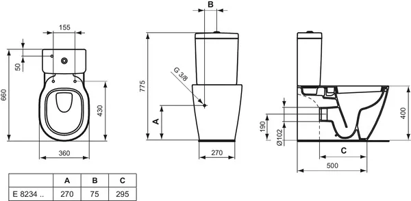 Standtiefspülkombi Connect, Abgang waagrerecht verdeckt, 360x660x775mm, Weiß