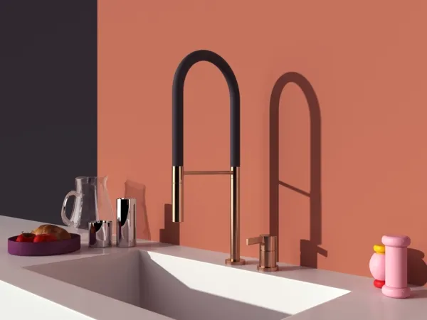 2-Loch Küchenarmatur Gusto Ausladung 225mm Semi-Pro 2-Funktionsbrause Brushed Gold 2-Loch Küchenarmatur Gusto Ausladung 225mm Semi-Pro 2-Funktionsbrause Brushed Gold