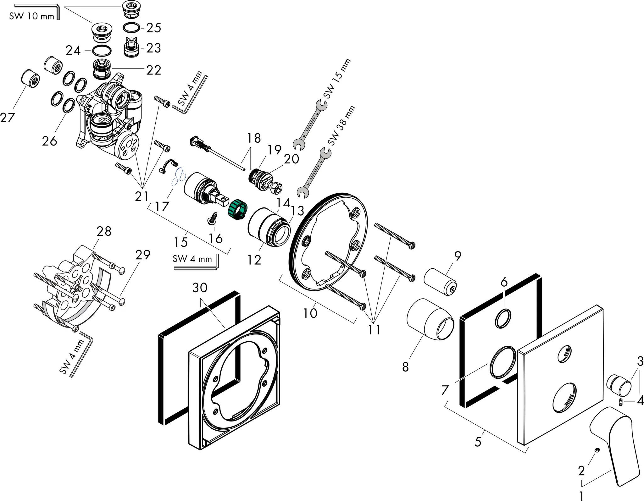 Wannenmischer Unterputz Vivenis F-Set mit Sicherungskombination chrom