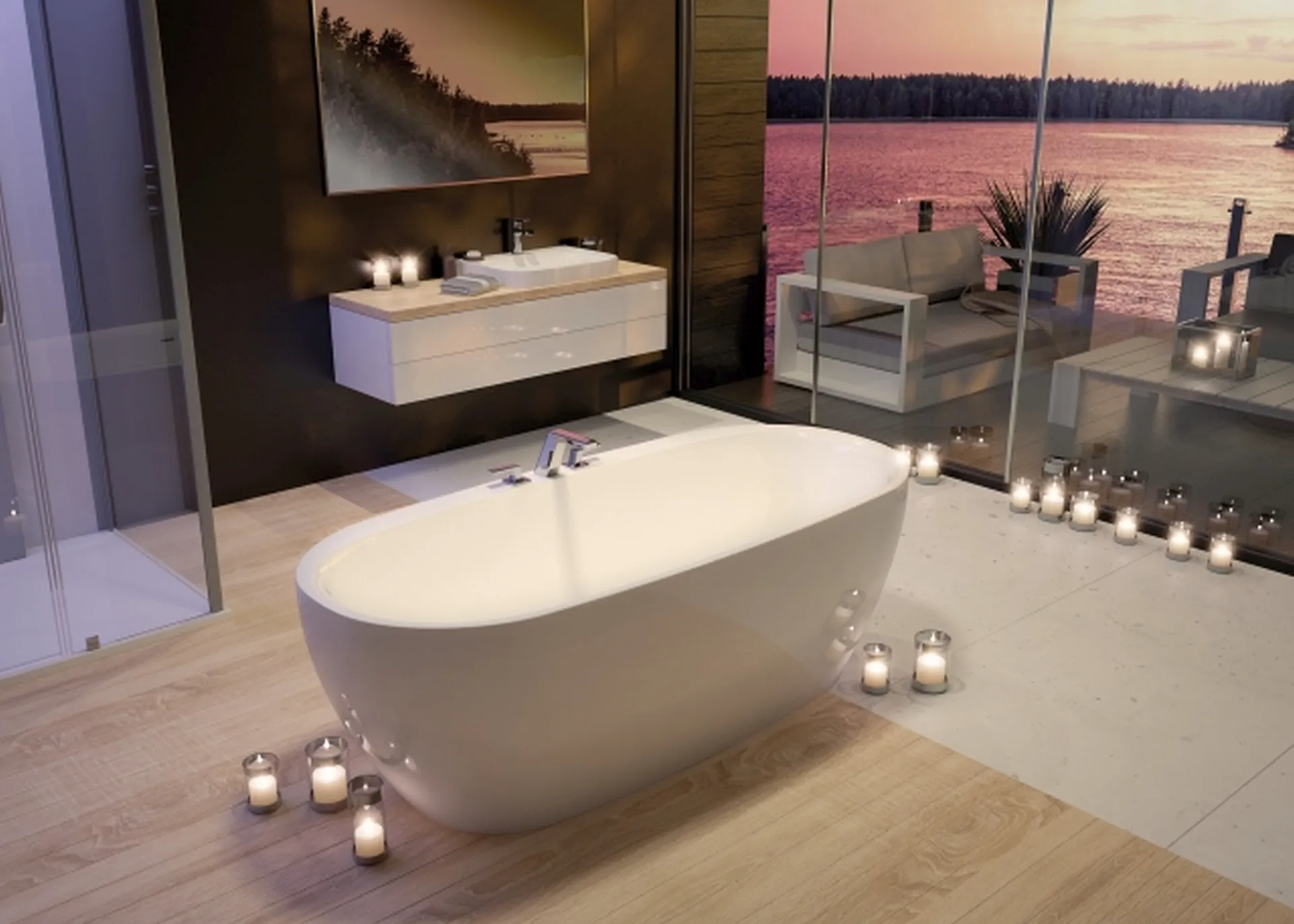 Hoesch Badewanne „iSensi“ Monolith oval 180 × 80 cm, mit Schürze in Weiß
