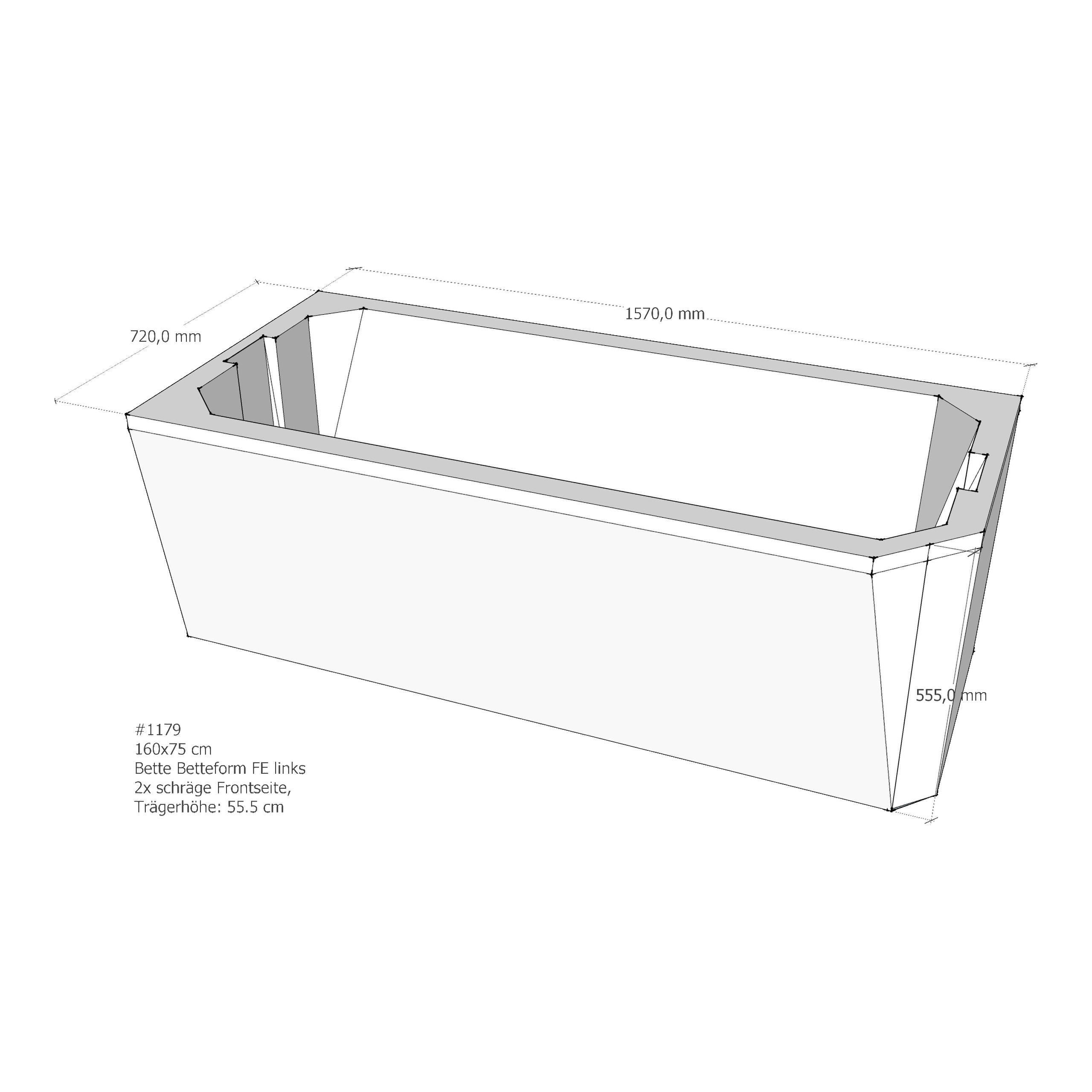 Badewannenträger für Bette Profi-Form KE links schräge Frontseite 160 × 75 × 42 cm Badewannenträger für Bette Profi-Form KE links schräge Frontseite 160 × 75 × 42 cm
