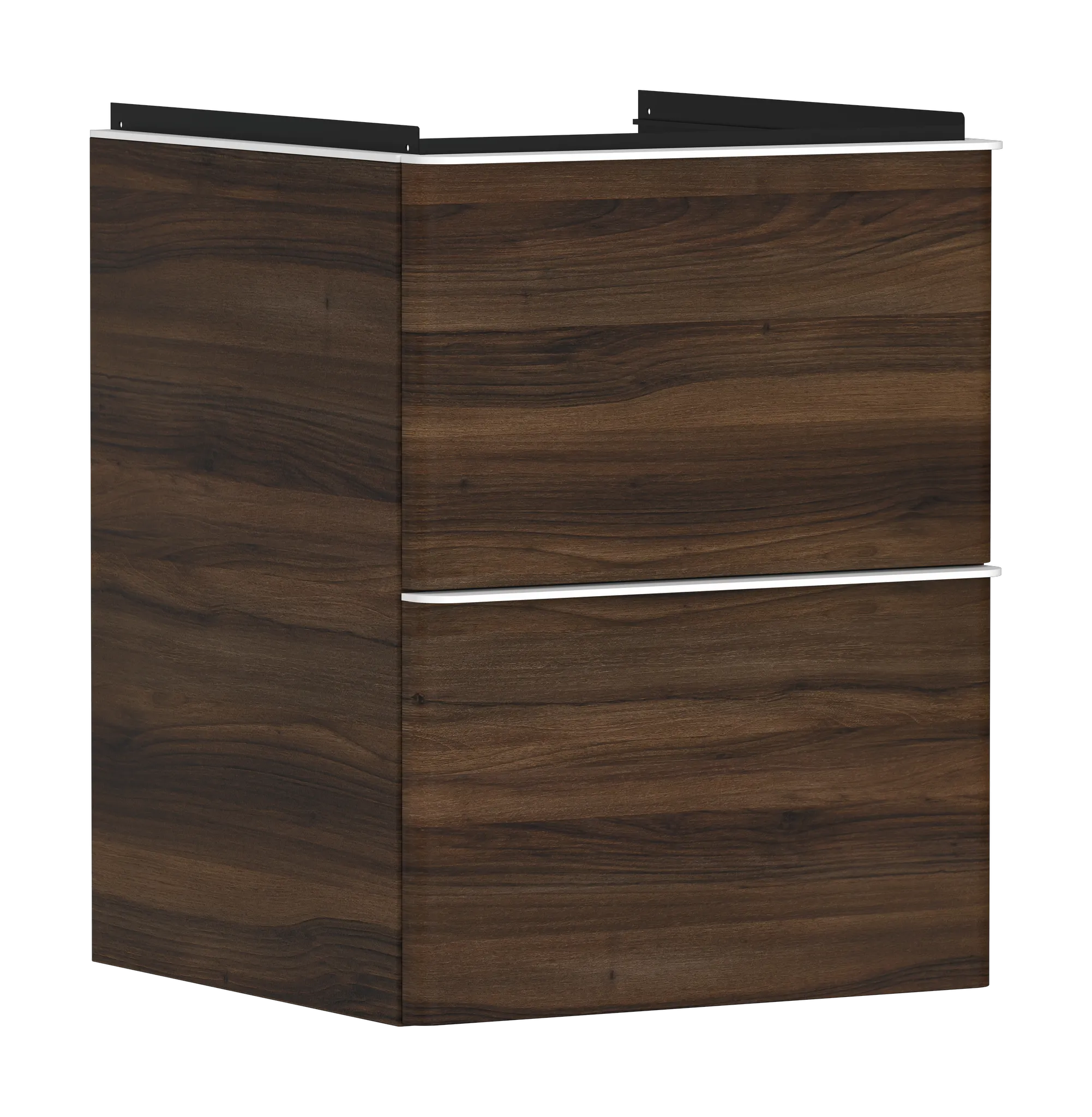 Hansgrohe Xelu Q Waschtischunterschrank Nussbaum Dunkel 480⁄475 mit 2 Schubkästen, Oberfläche Griff: Mattweiß