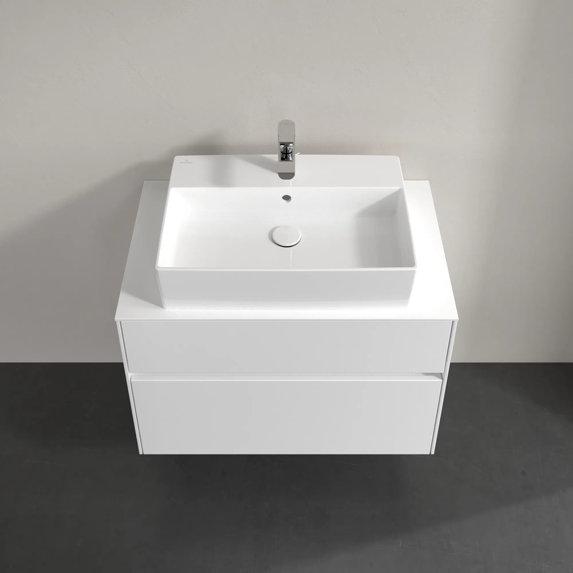 Villeroy & Boch Waschbeckenunterschrank Collaro C12400, Eckig White Matt, 800x548x500mm, mit Absenkautomatik und integrierten Griffen