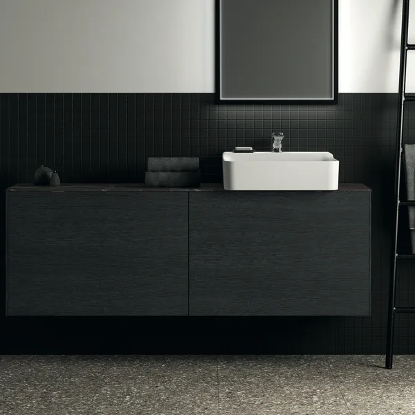 Waschtischplatte Conca, aus Keramik, 1587x373x6mm, Marmor Noir Desir