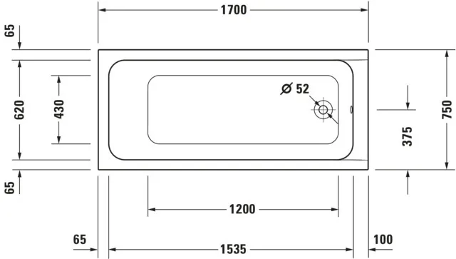 Duravit Whirlwanne „D-Code“ rechteck 170 × 75 cm, Fußablauf