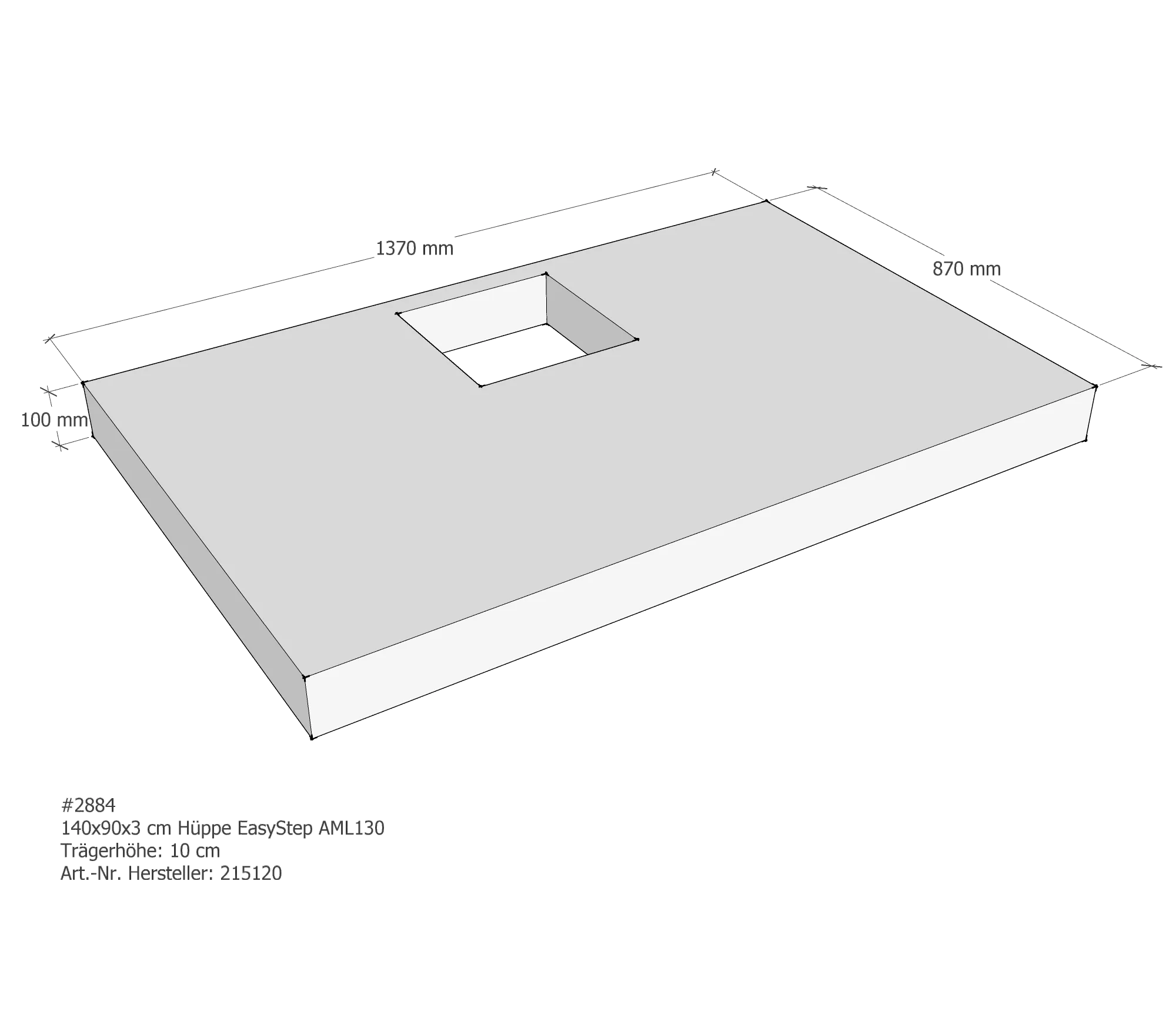 Duschwannenträger für Hüppe EasyStep 140 × 90 × 3 cm