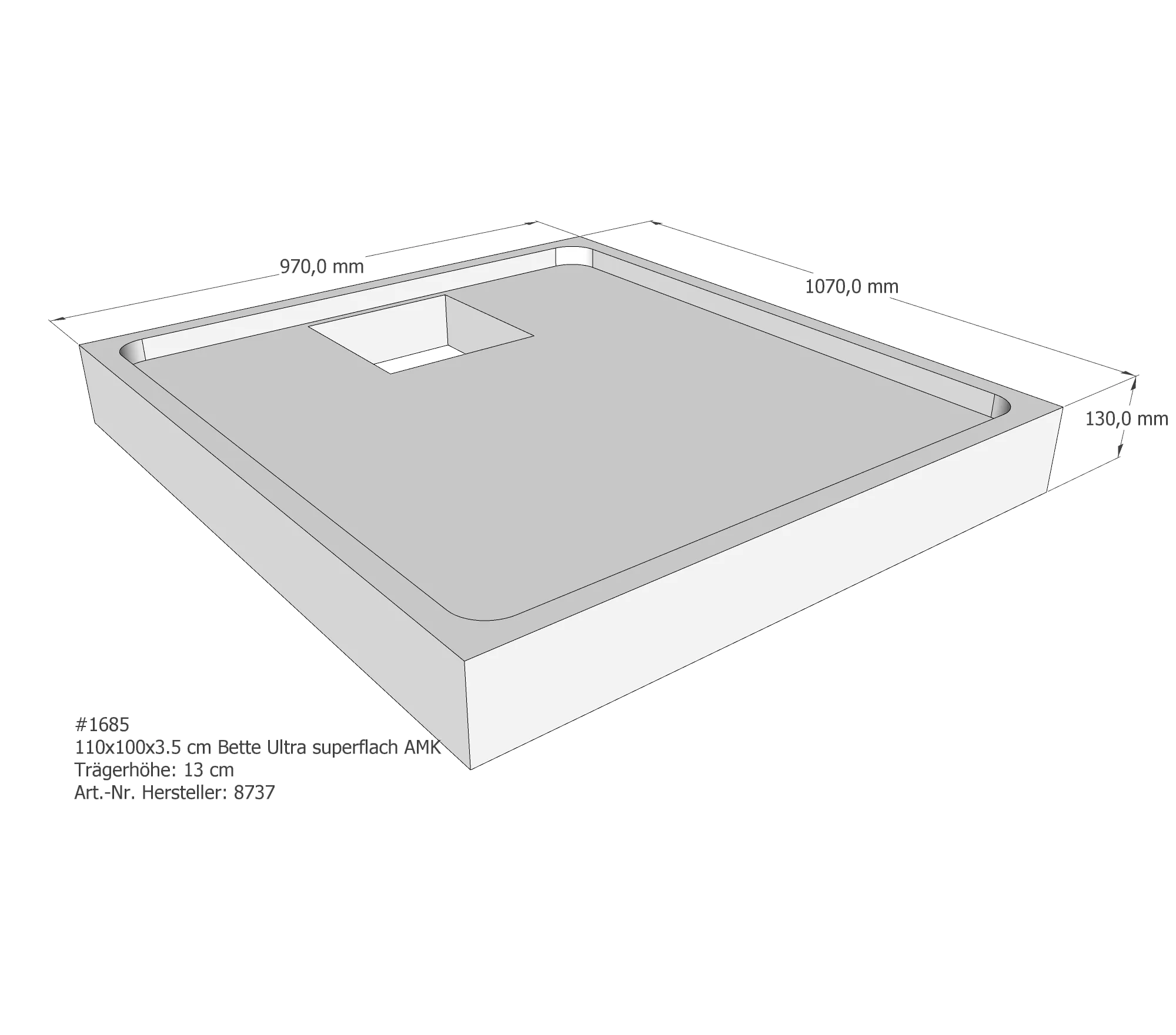 Duschwannenträger für Bette Ultra (superflach) 110 × 100 × 3,5 cm Breite: 100 cm / Länge: 110 cm