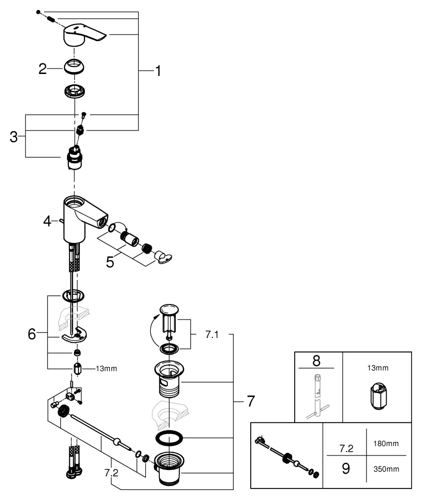 Einhand-Bidetbatterie Eurosmart 32929_3, Einlochmontage, Temperaturbegrenzer, Zugstangen-Ablaufgarnitur, matt black