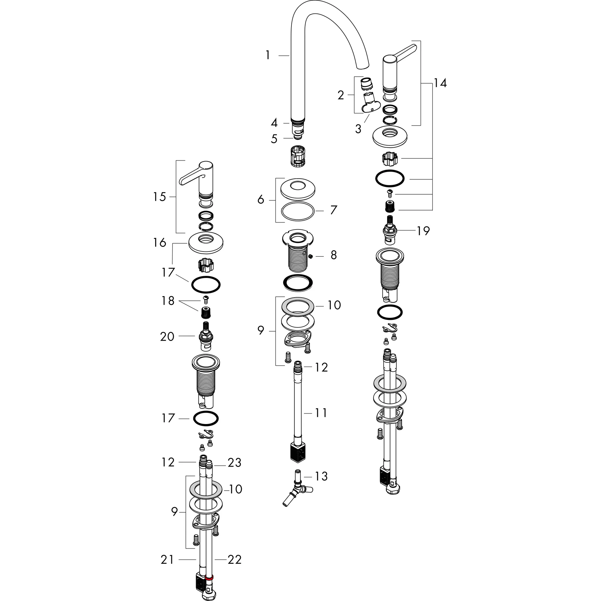 Hansgrohe AXOR One 3-Loch Waschtischarmatur 170 mit Hebelgriffen und Push-Open Ablaufgarnitur, Chrom Hansgrohe AXOR One 3-Loch Waschtischarmatur 170 mit Hebelgriffen und Push-Open Ablaufgarnitur, Chrom
