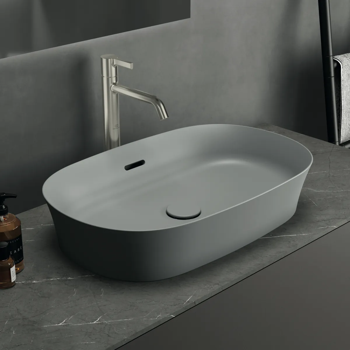 Ideal Standard Schaftventil E2114V9, nicht verschließbar, Betongrau, 72x72x75 mm, für Waschtisch