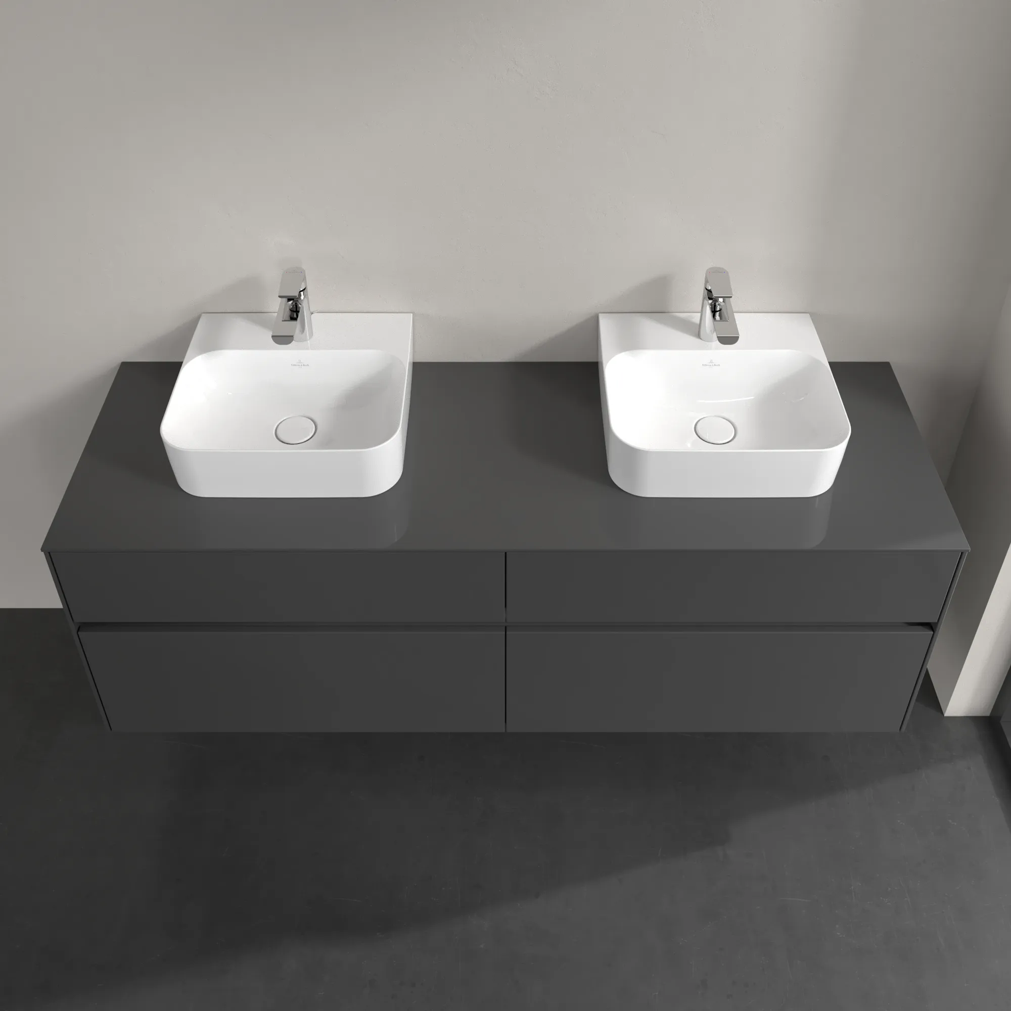 Villeroy & Boch Waschtischunterschrank „Collaro“ 1600 × 548 × 500 mm Glossy Grey, ohne Beleuchtung, für links und rechts Villeroy & Boch Waschtischunterschrank „Collaro“ 1600 × 548 × 500 mm Glossy Grey, ohne Beleuchtung, für links und rechts