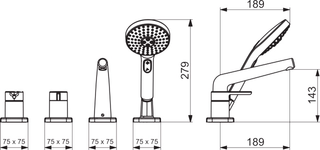 HA Einhebelmischer Fertigmontageset für Wanne/Brause HANSADESIGNO Style 5312 Rosette soft edge 3-strahlig