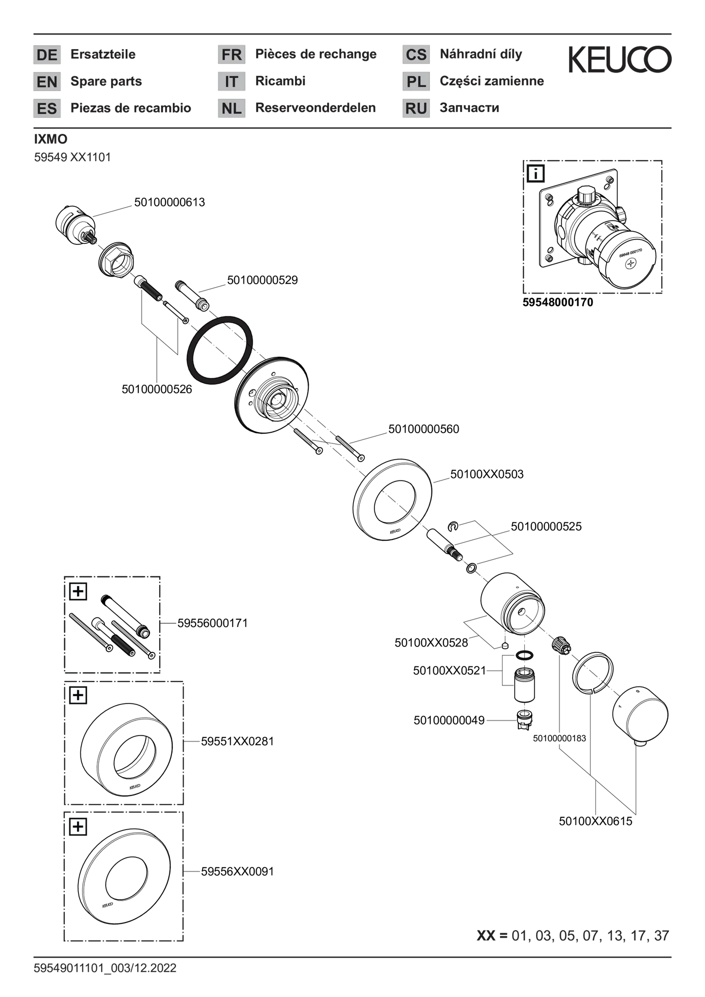 IXMO 3-Wege Ab- u. Umstellventil UP IXMO Comfort, rund Messing gebürstet IXMO 3-Wege Ab- u. Umstellventil UP IXMO Comfort, rund Messing gebürstet