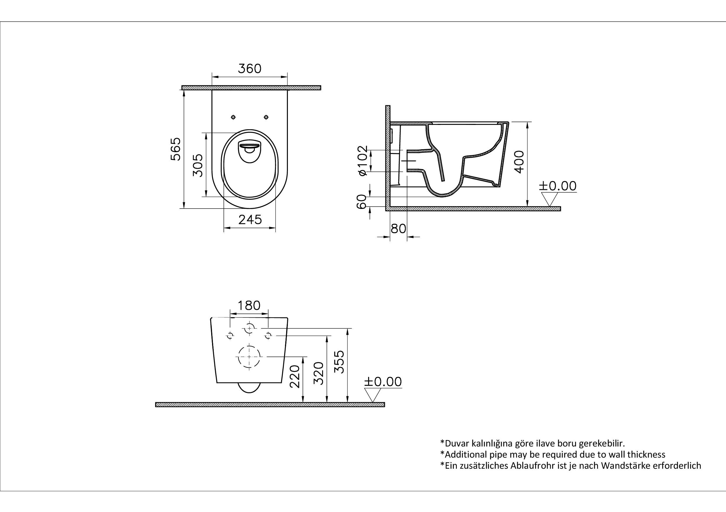 VitrA Nest QuantumFlush Wand-WC-Paket, Weiβ Hochglanz, Slim Wrap WC-Sitz, 3/6 Liter Spülvolumen, antibakterielle Glasur VitrA Hygiene