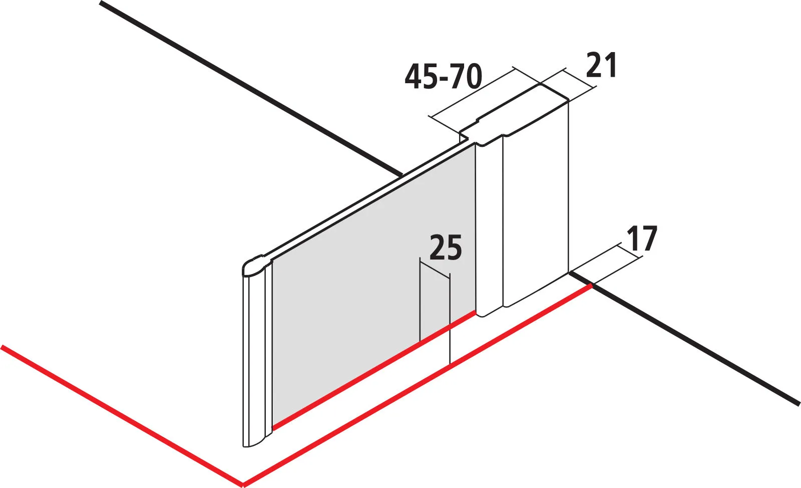 Kermi Seitenwand Seitenwand mit Wandprofil für Ecke „LIGA“ 200 cm Glas Klar, Profile Schwarz Soft (RAL 9005)