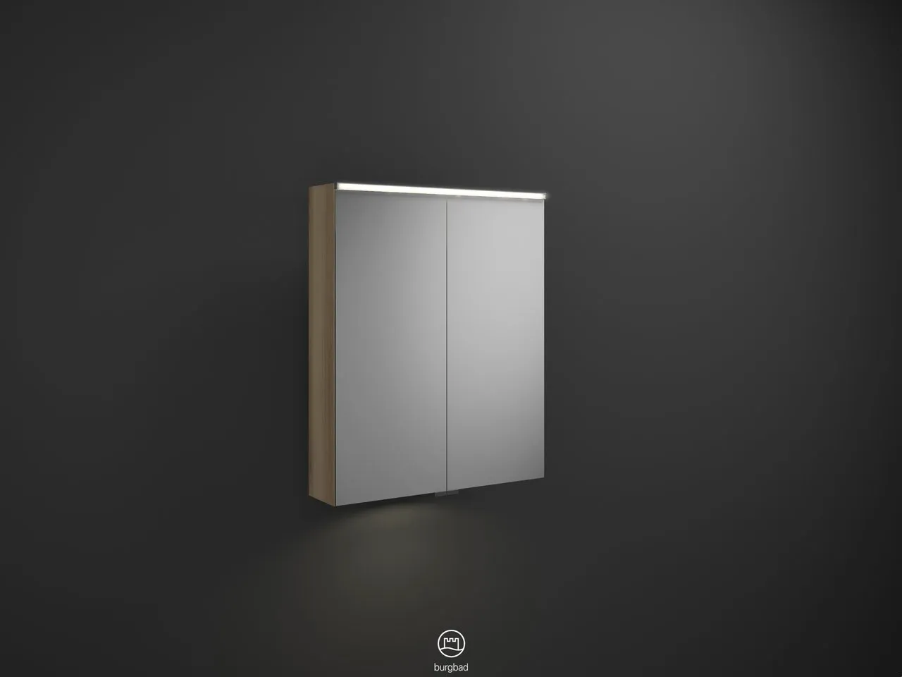 Spiegelschrank Eqio von burgbad - beidseitig verspiegelt, LED-Aufsatzleuchte 4250 K, Schalter-Steckdosenelement, Glaseinlegeböden, LED-Waschtischbeleuchtung 5 W, IP24, 170x650x800 mm