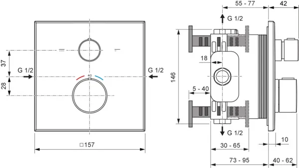 Ideal Standard Badethermostat Ceratherm C100 Unterputz-Rosette Chrom 163x163mm