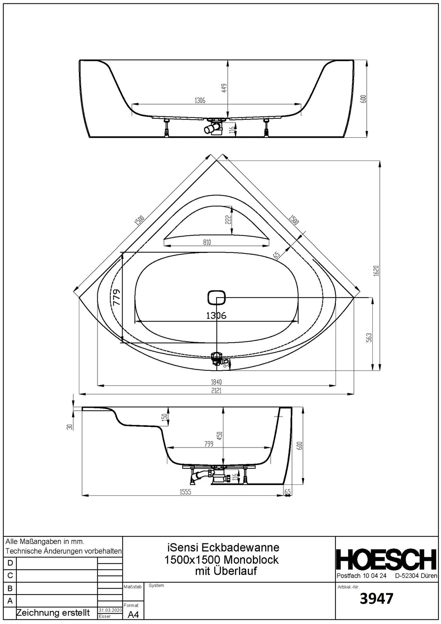 Hoesch Badewanne „iSensi“ Monolith eck 150 × 150 cm in Weiß Hoesch Badewanne „iSensi“ Monolith eck 150 × 150 cm in Weiß