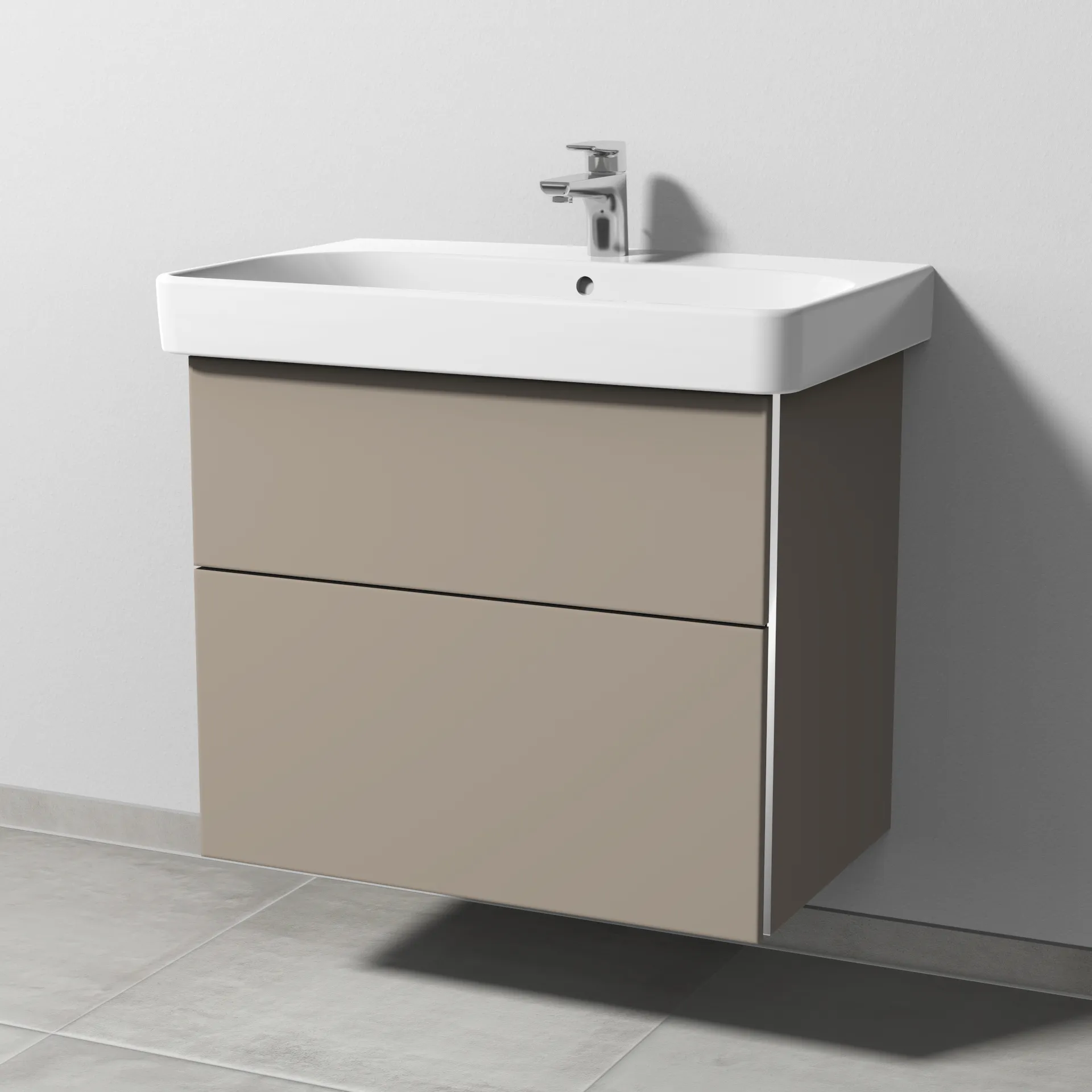 Sanipa Waschtischunterschrank „3way“ passend zu Keramik-Waschtische Smyle Square von Geberit 680 × 593 × 442 mm in Sandgrau (matt)